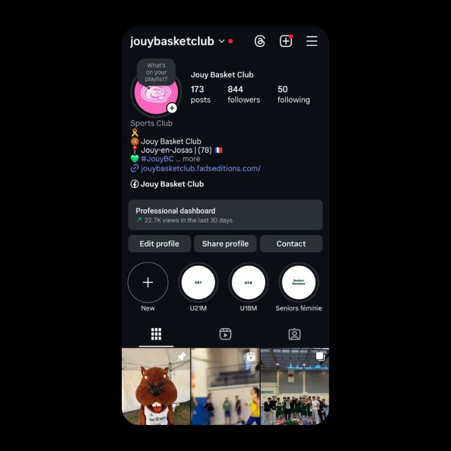 Gestion compte Instagram Jouy Basket Club